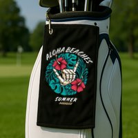Aloha Beaches Skeleton Hand Rock On Flowers Golf Towel