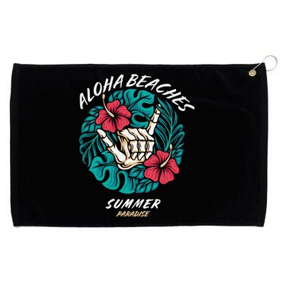 Aloha Beaches Skeleton Hand Rock On Flowers Grommeted Golf Towel