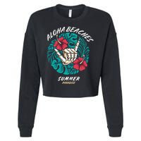 Aloha Beaches Skeleton Hand Rock On Flowers Cropped Pullover Crew
