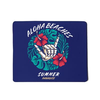 Aloha Beaches Skeleton Hand Rock On Flowers Mousepad