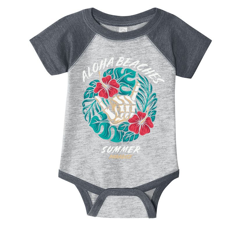 Aloha Beaches Skeleton Hand Rock On Flowers Infant Baby Jersey Bodysuit