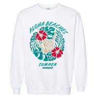 Aloha Beaches Skeleton Hand Rock On Flowers Garment-Dyed Sweatshirt