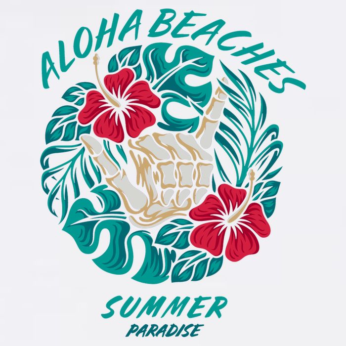 Aloha Beaches Skeleton Hand Rock On Flowers Garment-Dyed Sweatshirt