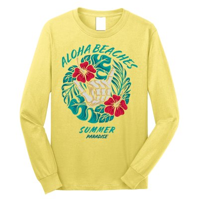 Aloha Beaches Skeleton Hand Rock On Flowers Long Sleeve Shirt