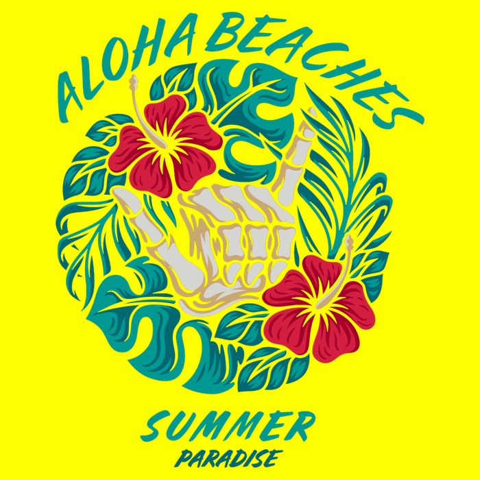 Aloha Beaches Skeleton Hand Rock On Flowers Magnet