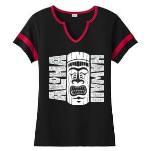 Aloha Hawaii Tiki Statue Ladies Halftime Notch Neck Tee