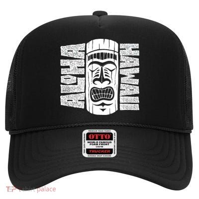 Aloha Hawaii Tiki Statue High Crown Mesh Back Trucker Hat