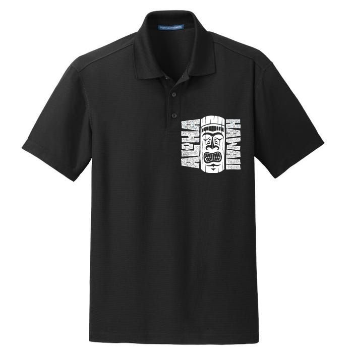 Aloha Hawaii Tiki Statue Dry Zone Grid Polo