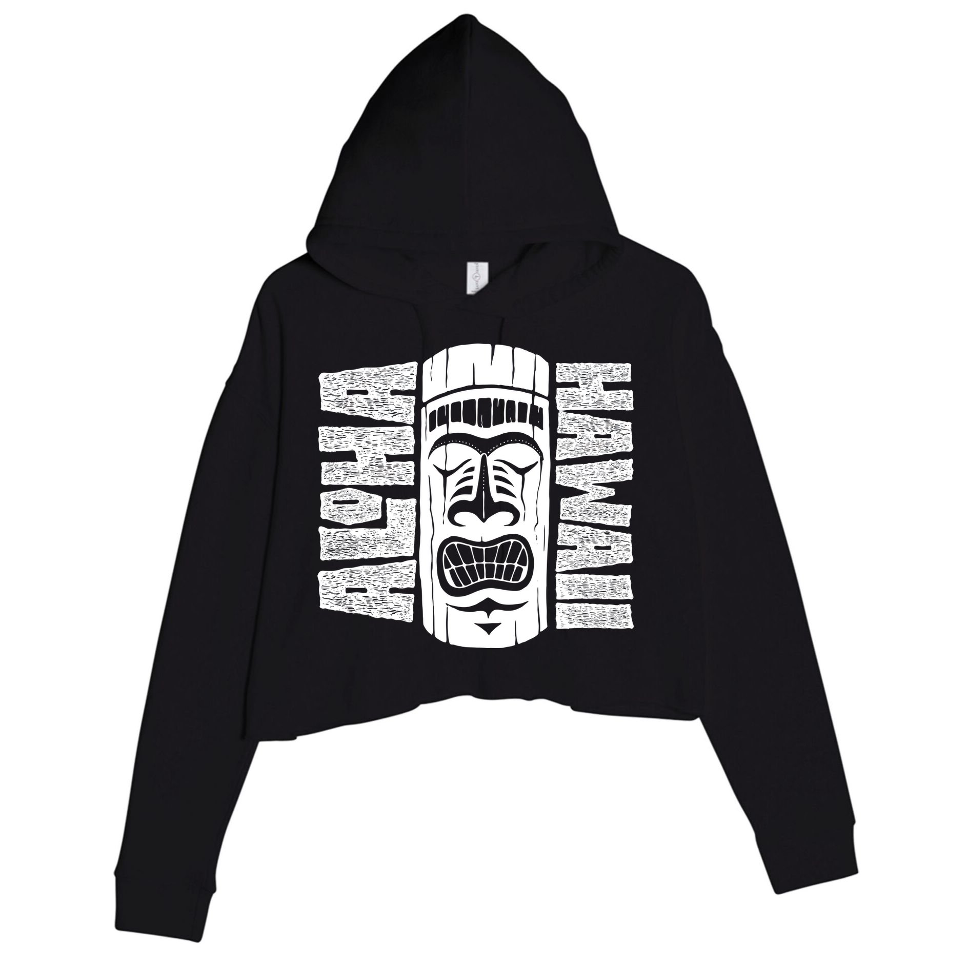 Aloha Hawaii Tiki Statue Crop Fleece Hoodie