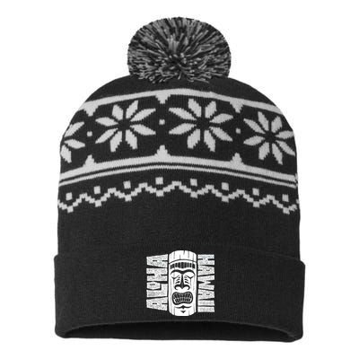 Aloha Hawaii Tiki Statue USA-Made Snowflake Beanie