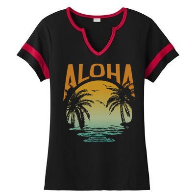 Aloha Summer Beach Ladies Halftime Notch Neck Tee