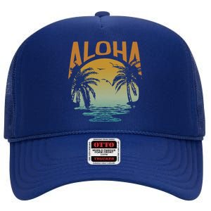 Aloha Summer Beach High Crown Mesh Back Trucker Hat