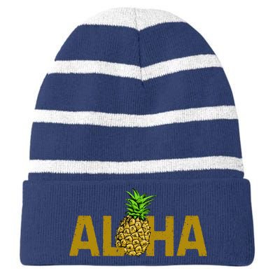 Aloha Summer Pineapple Striped Beanie with Solid Band