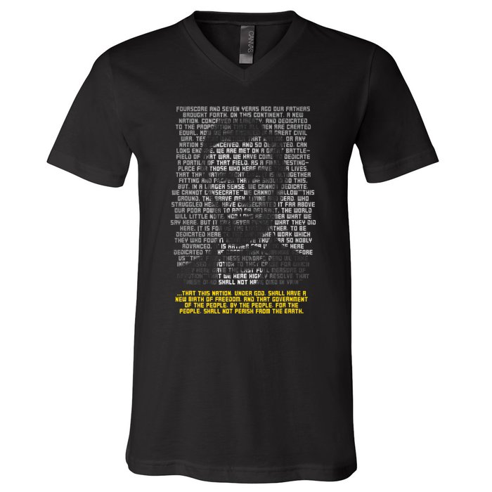 Abraham Lincoln Portrait Gettysburg Address V-Neck T-Shirt