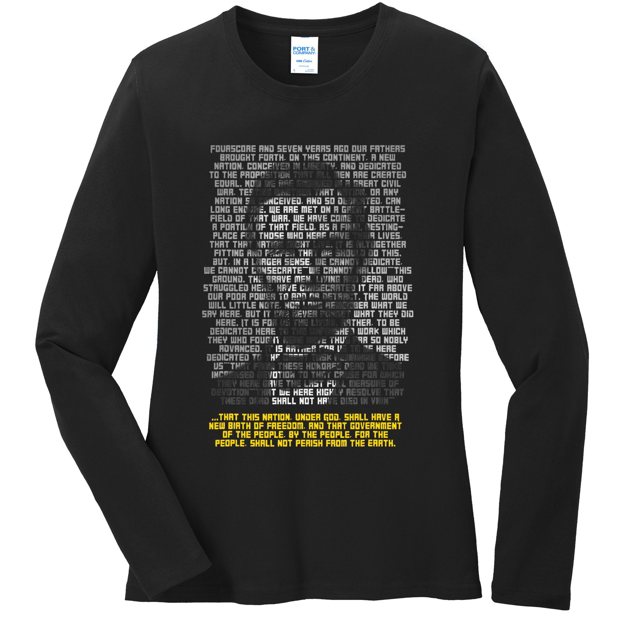 Abraham Lincoln Portrait Gettysburg Address Ladies Long Sleeve Shirt