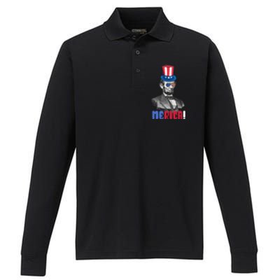 Abraham Lincoln President 4th Of July Gift Merica Gift Performance Long Sleeve Polo