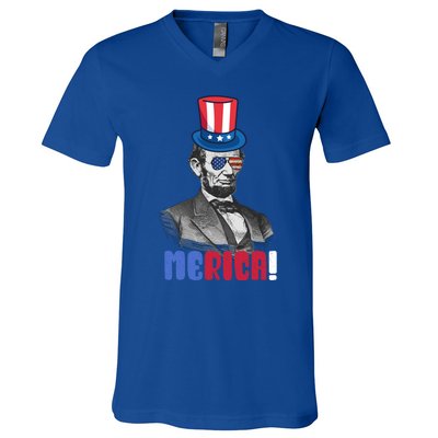 Abraham Lincoln President 4th Of July Gift Merica Gift V-Neck T-Shirt