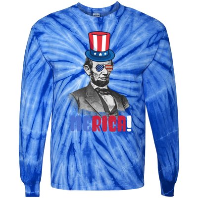 Abraham Lincoln President 4th Of July Gift Merica Gift Tie-Dye Long Sleeve Shirt