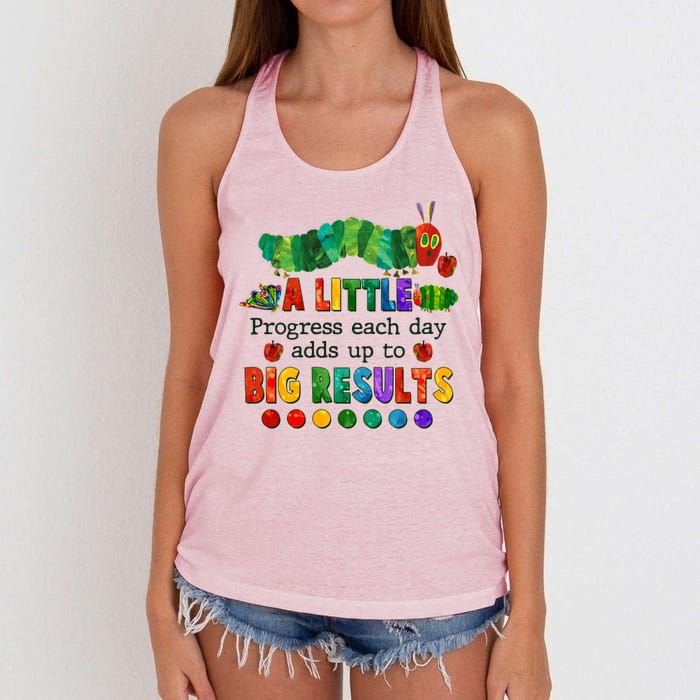 A Little Progress Each Day Adds Up To Big Results Women's Knotted Racerback Tank