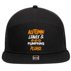 Autumn Leaves & Pumpkins Please Graphic 7 Panel Mesh Trucker Snapback Hat