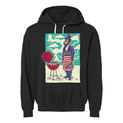 Abe Lincoln Patriotic Barbeque BBQ Garment-Dyed Fleece Hoodie