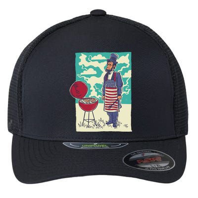 Abe Lincoln Patriotic Barbeque BBQ Flexfit Unipanel Trucker Cap