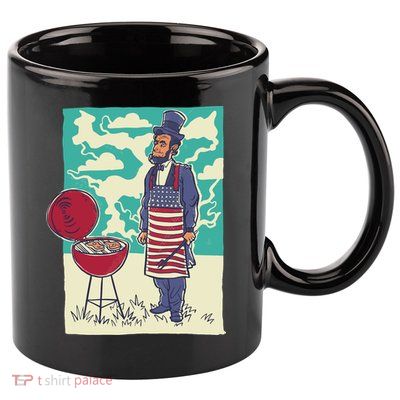Abe Lincoln Patriotic Barbeque BBQ 11oz C Handle Ceramic Mug