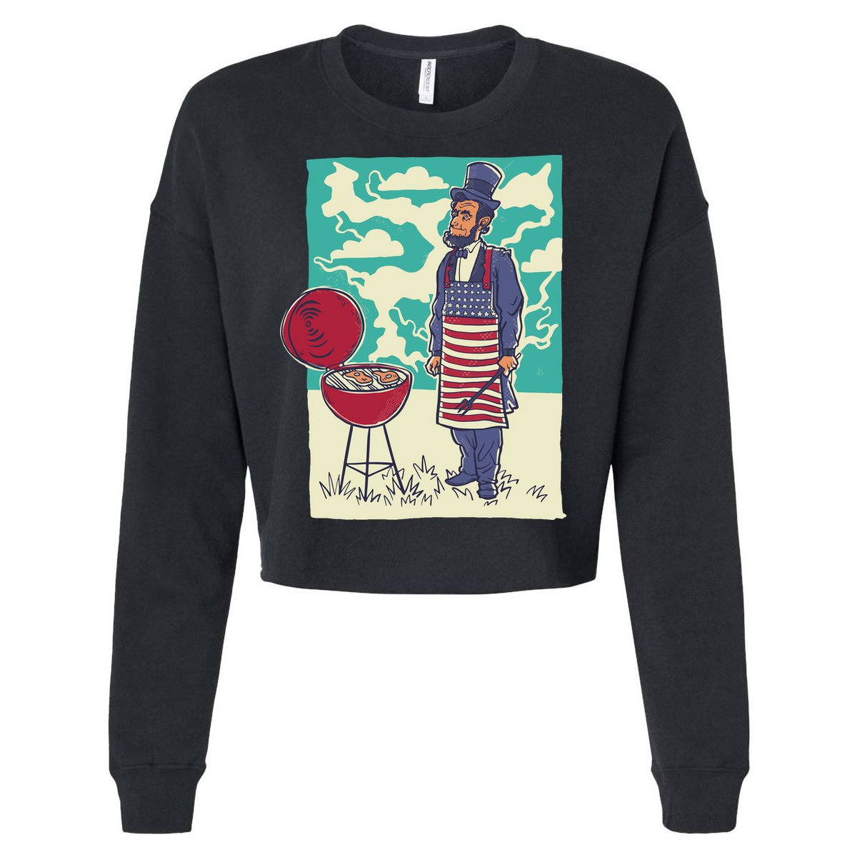 Abe Lincoln Patriotic Barbeque BBQ Cropped Pullover Crew
