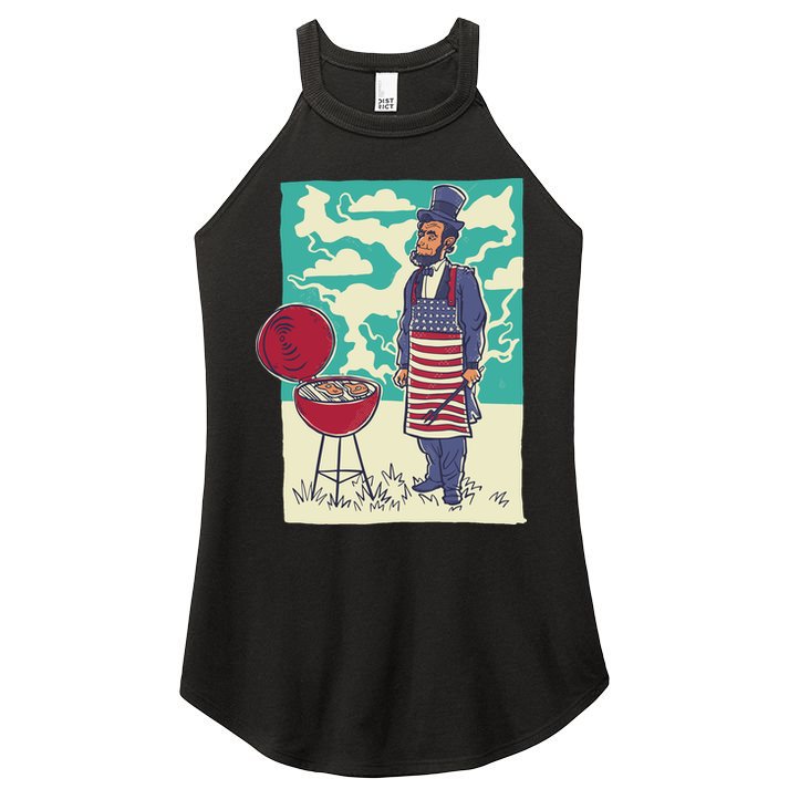 Abe Lincoln Patriotic Barbeque BBQ Women's Perfect Tri Rocker Tank