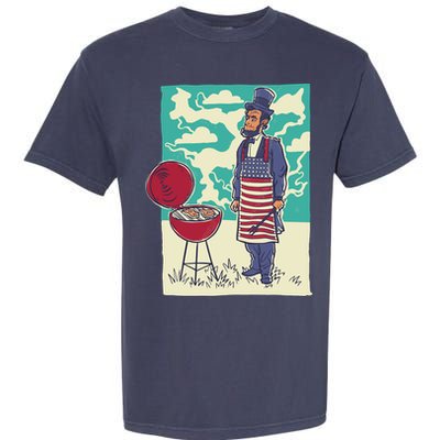 Abe Lincoln Patriotic Barbeque BBQ Garment-Dyed Heavyweight T-Shirt