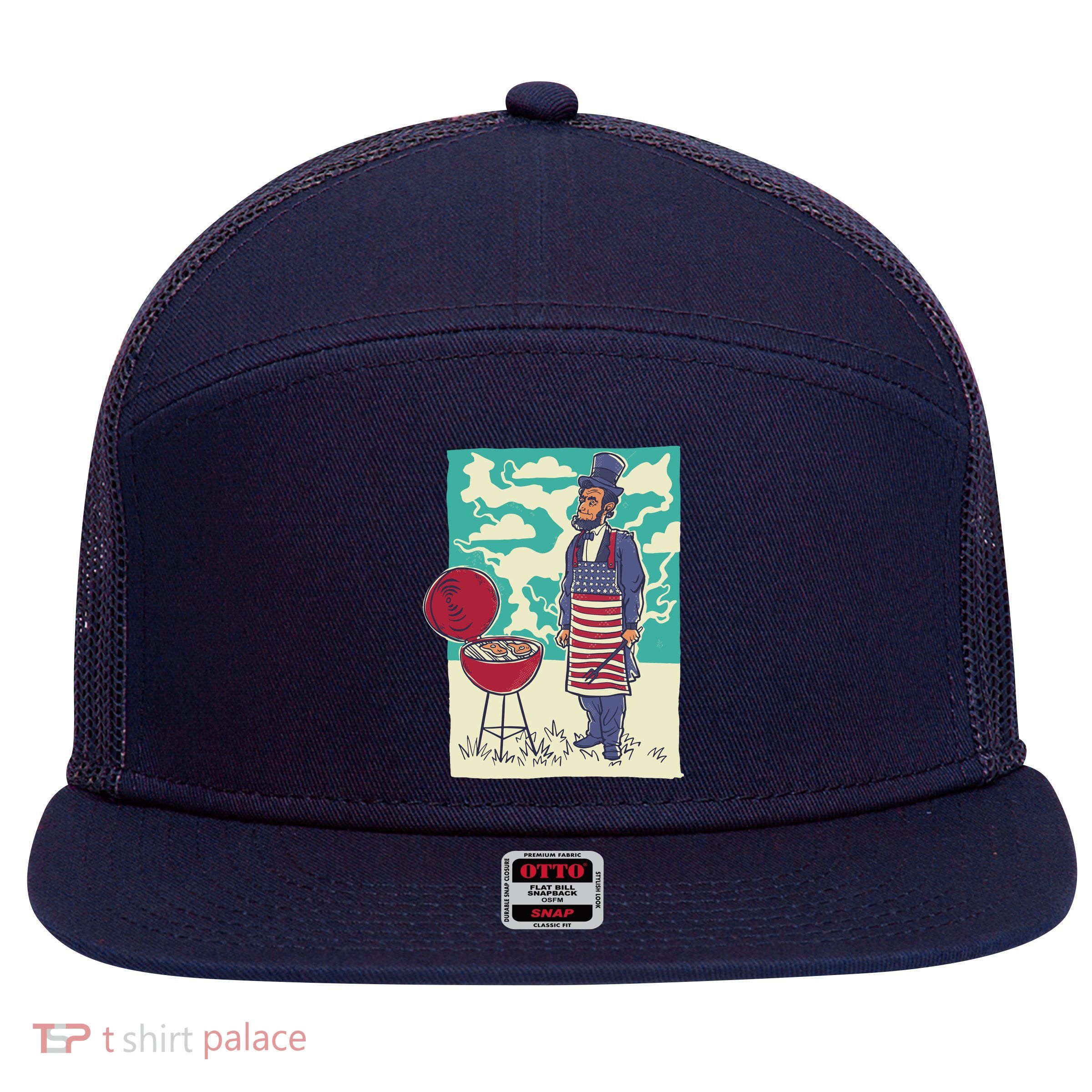 Abe Lincoln Patriotic Barbeque BBQ 7 Panel Mesh Trucker Snapback Hat