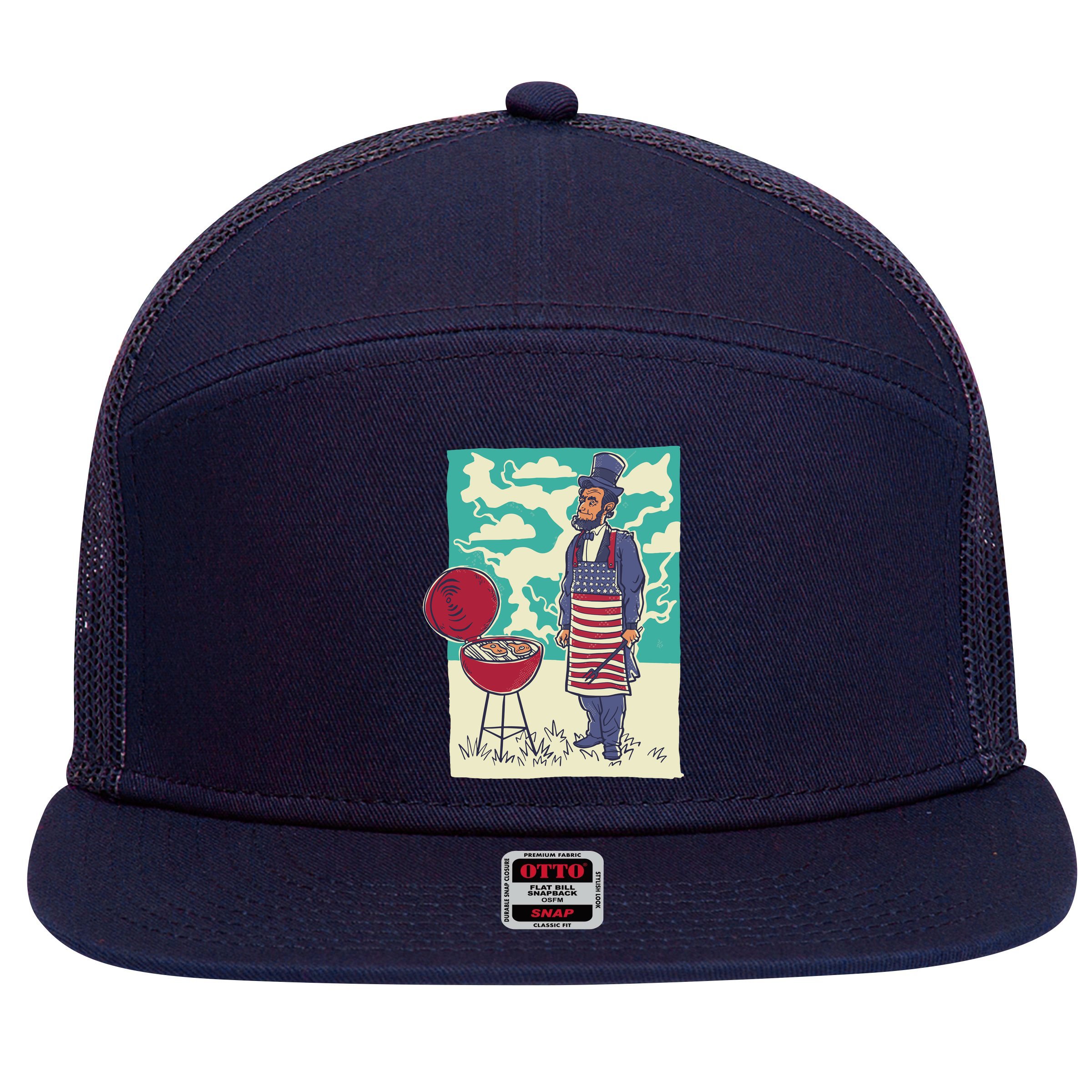 Abe Lincoln Patriotic Barbeque BBQ 7 Panel Mesh Trucker Snapback Hat