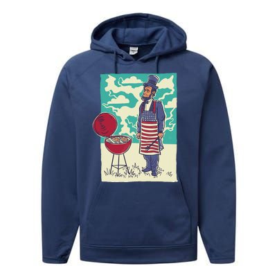 Abe Lincoln Patriotic Barbeque BBQ Performance Fleece Hoodie