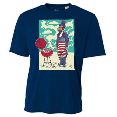 Abe Lincoln Patriotic Barbeque BBQ Cooling Performance Crew T-Shirt