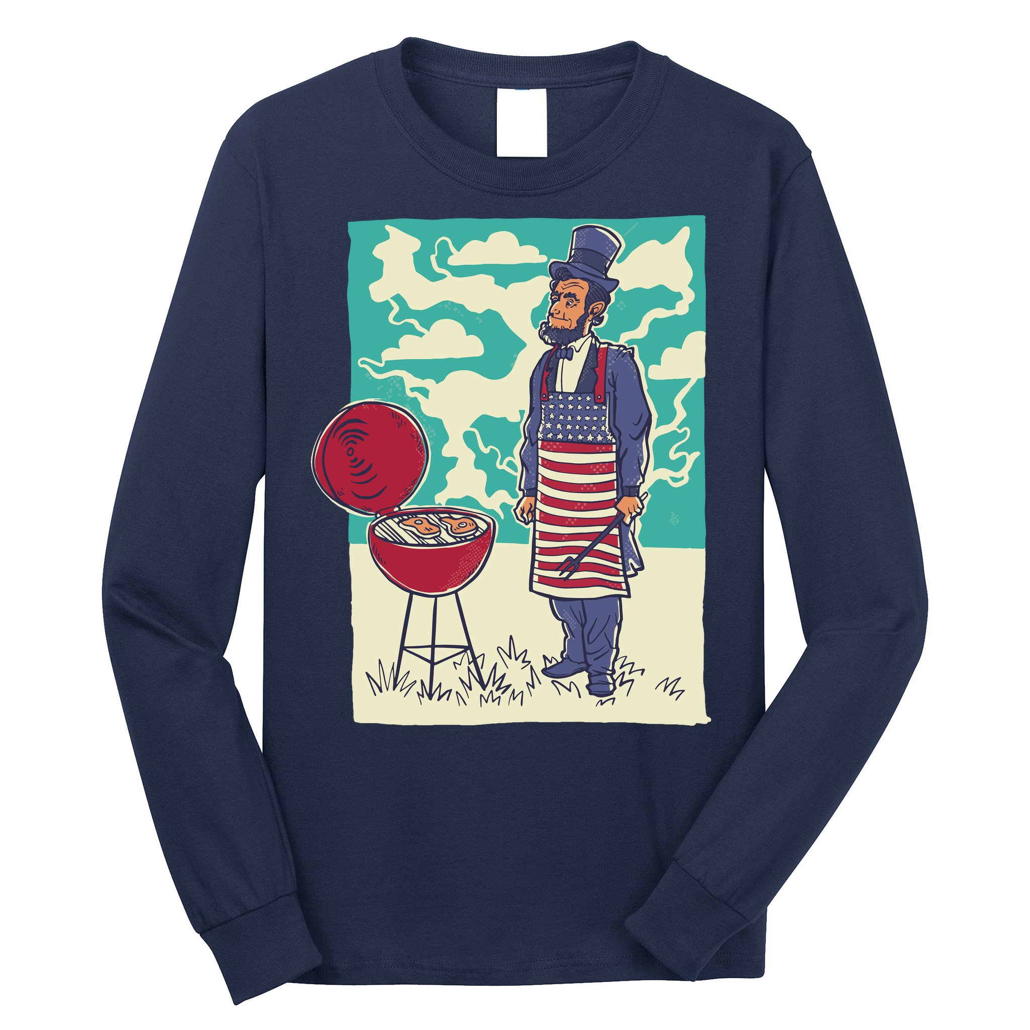 Abe Lincoln Patriotic Barbeque BBQ Long Sleeve Shirt