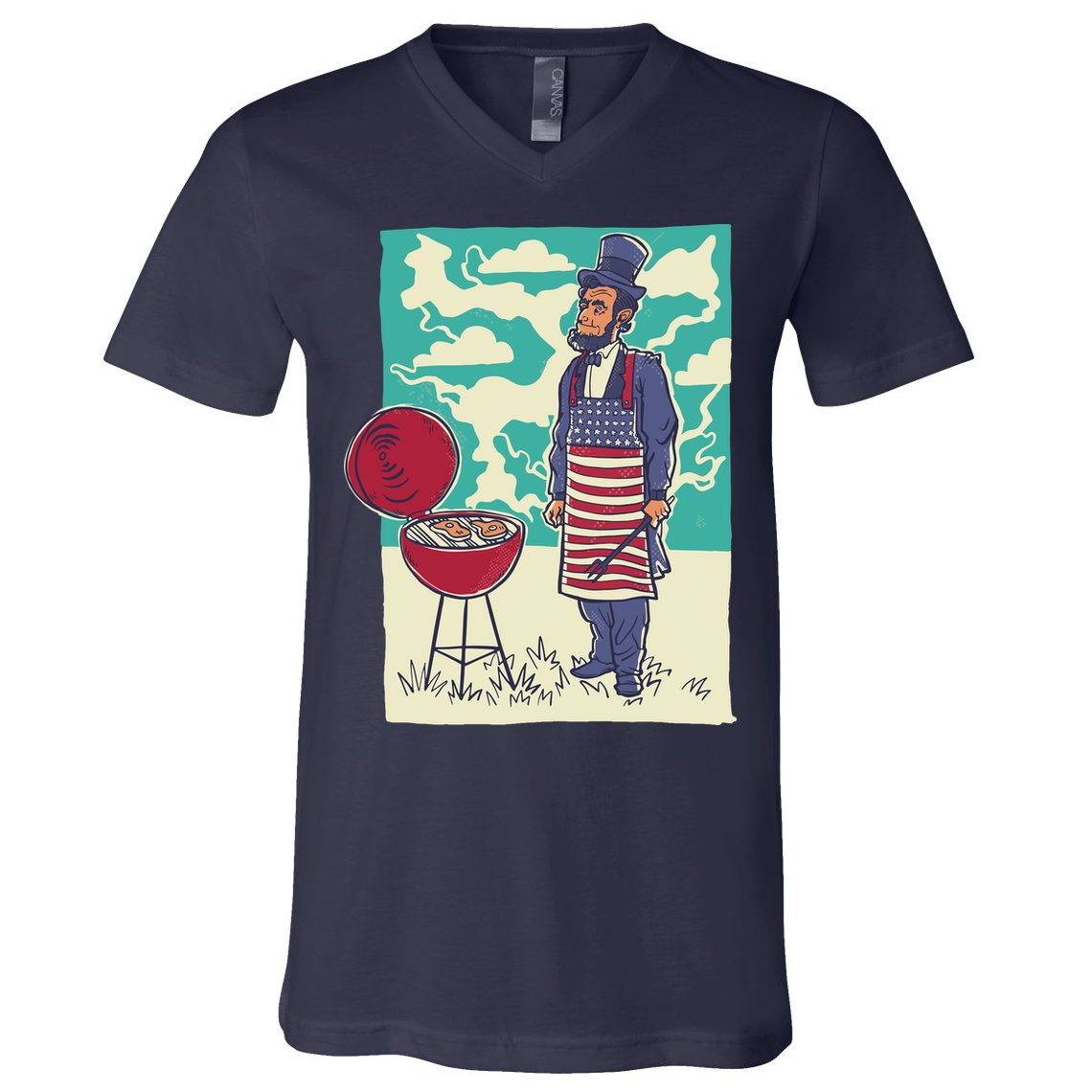 Abe Lincoln Patriotic Barbeque BBQ V-Neck T-Shirt