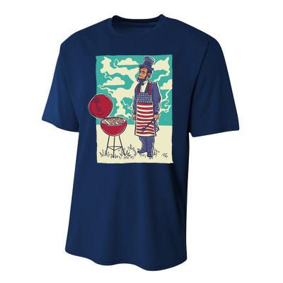 Abe Lincoln Patriotic Barbeque BBQ Performance Sprint T-Shirt