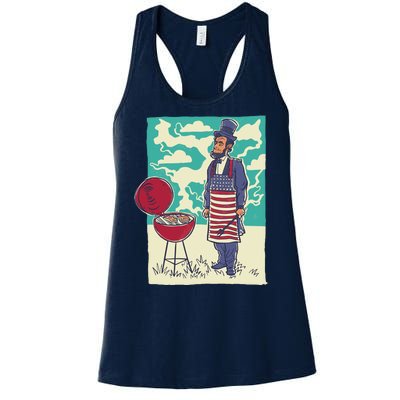 Abe Lincoln Patriotic Barbeque BBQ Women's Racerback Tank