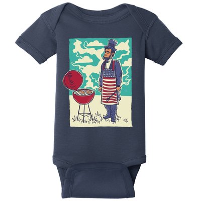 Abe Lincoln Patriotic Barbeque BBQ Baby Bodysuit