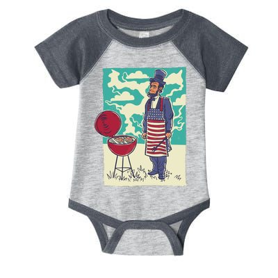 Abe Lincoln Patriotic Barbeque BBQ Infant Baby Jersey Bodysuit