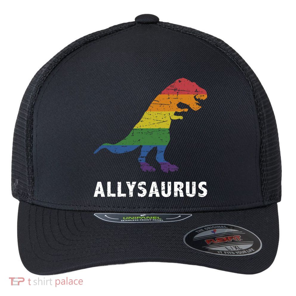 Ally LGBT Pride Allysaurus Dinosaur Flexfit Unipanel Trucker Cap
