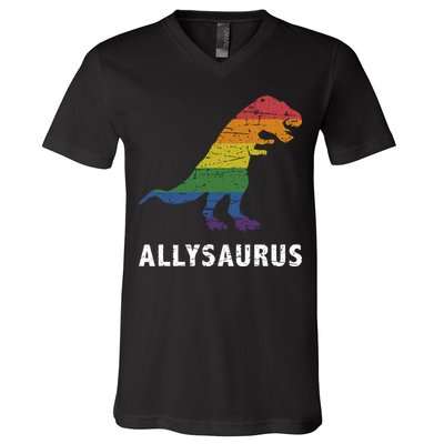 Ally LGBT Pride Allysaurus Dinosaur V-Neck T-Shirt