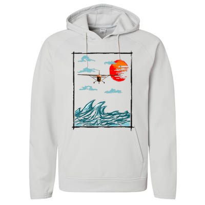 Airplane Lover Present Airplane Over Waves Performance Fleece Hoodie