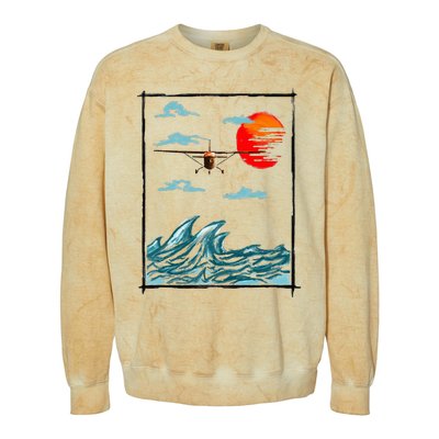 Airplane Lover Present Airplane Over Waves Colorblast Crewneck Sweatshirt