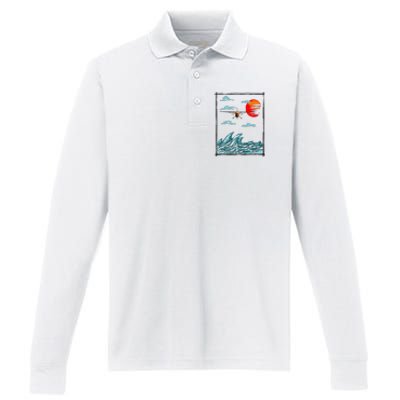 Airplane Lover Present Airplane Over Waves Performance Long Sleeve Polo