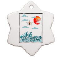 Airplane Lover Present Airplane Over Waves Ceramic Star Ornament