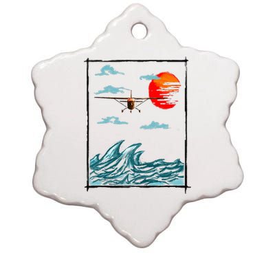 Airplane Lover Present Airplane Over Waves Ceramic Star Ornament