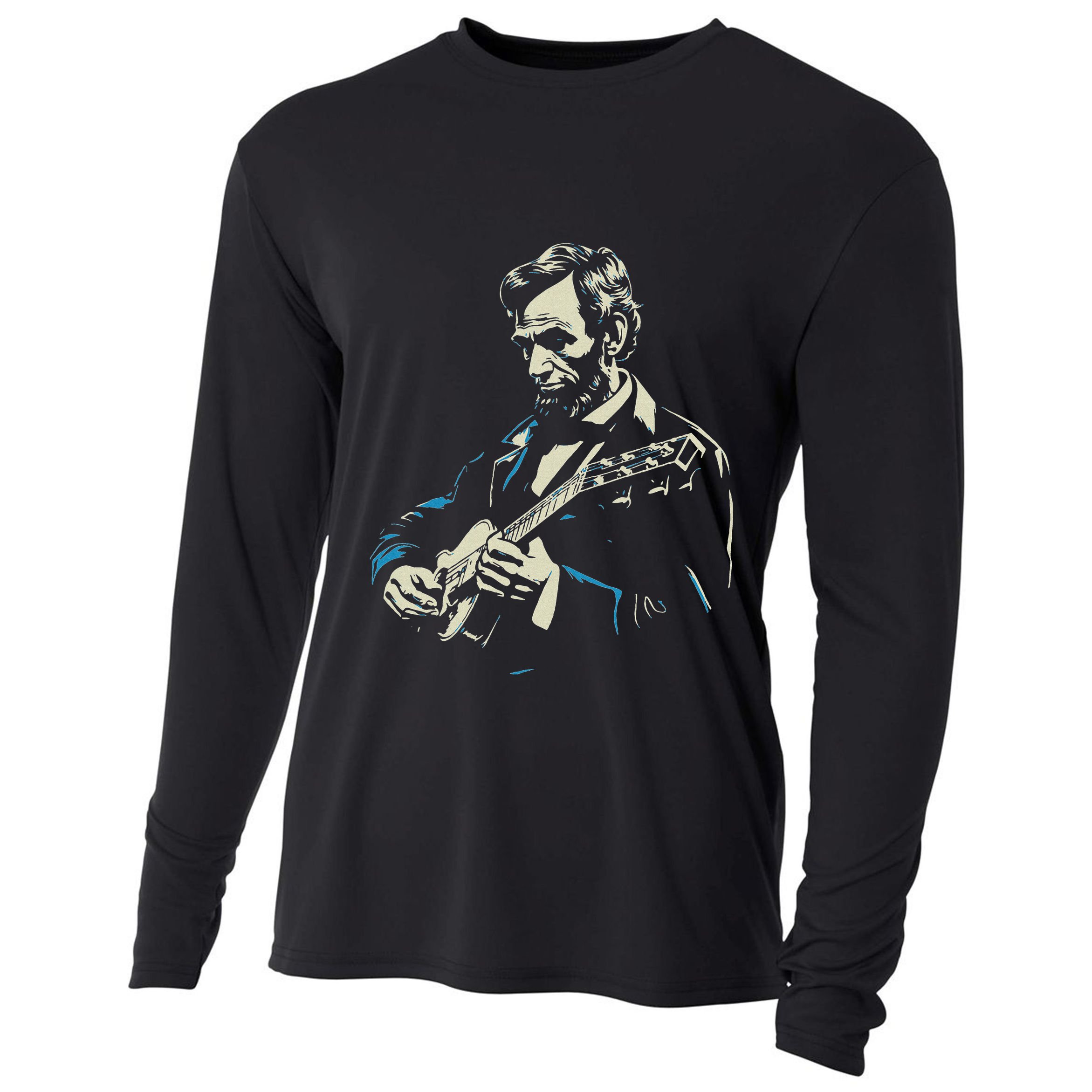 Abraham Lincoln Playing Guitar Retro Founding Fathers Cooling Performance Long Sleeve Crew