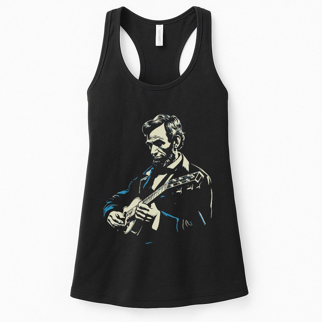Abraham Lincoln Playing Guitar Retro Founding Fathers Womens Tank Top