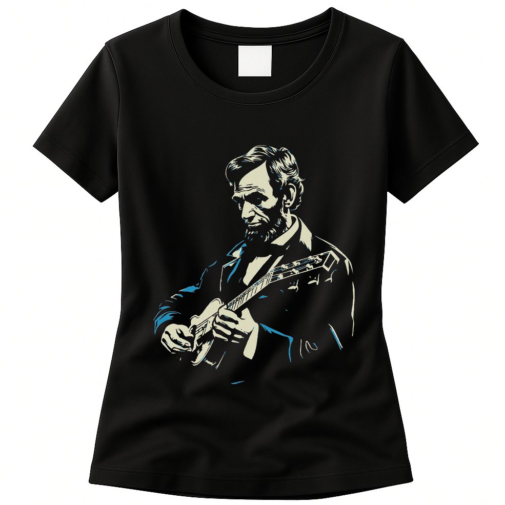 Abraham Lincoln Playing Guitar Retro Founding Fathers Womens T-Shirt